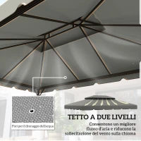 Outsunny Tetto per Gazebo 3x4 m a 2 Livelli con 8 Fori di Drenaggio in Poliestere Grigio Chiaro(m-4)