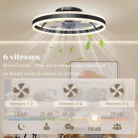 HOMCOM Ventilateur de plafond avec lumière et télécommande, plafonnier ventilateur 50 cm avec 6 vitesses, noir(m-6)