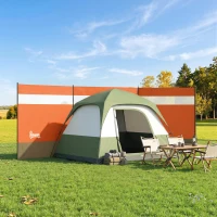 Outsunny Camping Windbreaker with Clear Windows and Steel Poles, for Beach Caravan Campervan, 440 x 140cm, Orange(m-2)