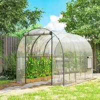 Outsunny Polytunnel Greenhouse Walk-in Grow House with Plasric Cover, Door, Mesh Window and Steel Frame, 3 x 2 x 2m, Clear(m-2)