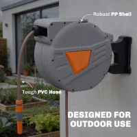 Outsunny Retractable Hose Reel Wall Mounted, 40+2m Garden Hose Pipe Reel with Auto Retraction, Self-Locking, Orange(m-8)