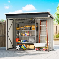 Outsunny 7.5 x 4.3ft Metal Garden Storage Shed, Waterproof Outdoor Shed with Triple Lockable Door, Gloves, Vents, Dark Grey(m-8)