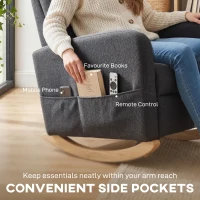 HOMCOM Upholstered Rocking Chair Retractable Footrest Rocker Chair High Back for Living Room Grey(m-8)