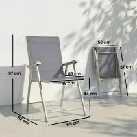 Outsunny Conjunto de 4 Sillas de Jardín Exterior Plegables con Respaldo Alto y Reposabrazos para Terraza Playa 58x62x97 cm Gris(m-3)