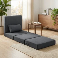HOMCOM 2-in-1 Schlafsessel Klappbares Sofa-Bett mit Leinenstruktur, Gepolstertes Gästebett Klappstuhl, Dunkelgrau(m-9)