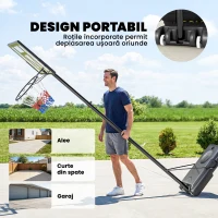 SPORTNOW Coș de Baschet Exterior Reglabil pe Înălțime 135-305 cm, Coș de Baschet cu Roți, Bază Umplibilă, Sac de Greutate, Panou Rezistent, Portabil pentru Interior și Exterior, Negru(m-7)