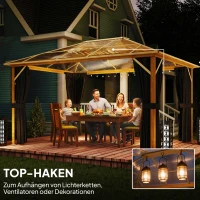 Outsunny Gartenpavillon ca. 4x3m Aluminium Pavillon mit Polycarbonat-Dach 6 mm Moskitonetz 4 Seitenteile Holzoptik Naturholz(m-7)