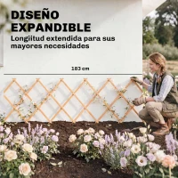 Outsunny Enrejado de Jardín de Madera Extensible Soporte para Plantas Trepadoras Rosas y Parra 180x60 cm Marrón Claro(m-4)