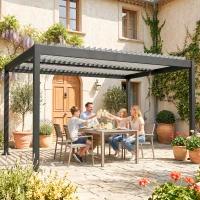 Outsunny Pergola Bioclimatique 4x3m en Aluminium à Toit Louvred Ajustable, Protection Soleil, pour Jardin Extérieur, Blanc(m-7)