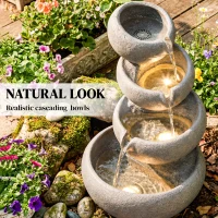 Outsunny 4-Tier Water Fountain Outdoor, Garden Water Feature with LED Lights and Pump, Freestanding Resin Waterfall for Patio(m-7)