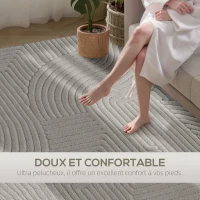 HOMCOM Tapis salon 160 x 120 cm, tapis à poils épais géométrique, moelleux et antidérapant, gris(m-4)