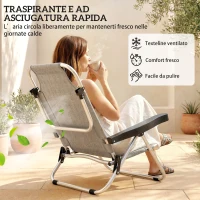 Outsunny Set 2 Sedie a Sdraio Pieghevoli e Reclinabili su 4 Posizioni con Poggiatesta, in Alluminio, 62x61x80 cm, Grigio(m-8)