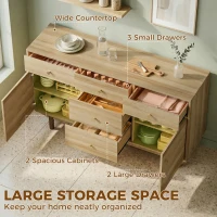 HOMCOM Sideboard with 5 Drawers and 2 Cabinets Buffet Cabinet with Solid Wood Legs 136 cm Walnut(m-4)