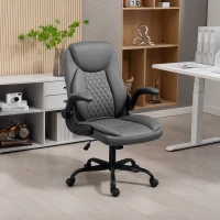 HOMCOM Fauteuil de bureau, chaise bureau ergonomique avec accoudoirs relevables, hauteur réglable, fonction de bascule, gris(m-10)