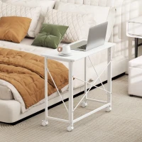 HOMCOM Schreibtisch mit Rollen Faltbarer Bürotisch mit Stahlgestell für Arbeitszimmer Schlafzimmer 80 x 40 x 75 cm Weiß(m-8)