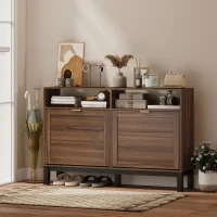 HOMCOM Shoe Cabinet with 2 Flip Drawers, Narrow Shoe Storage Top for Entryway Hallway, Rustic Brown(m-2)