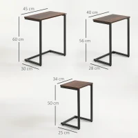 HOMCOM Satztisch, Beistelltisch, 3er-Set, Industrial Design, Stahlrahmen, braun+schwarz, 45 x 30 x 60cm(m-3)