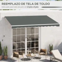 Outsunny Techo de Repuesto para Toldo 382x240 cm Lona para Toldo con Dobladillo Protección UV Impermeable para Patio Gris(m-6)