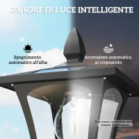 Outsunny Lampione da Giardino Solare 1.6 m in Alluminio, Accensione Automatico, IP44 Impermeabile, Nero(m-5)
