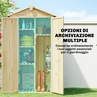 Outsunny Armadio da Giardino a 3 Ante con 4 Ripiani e Ganci, in Legno di Abete, 93x53x168 cm, Color Legno(m-5)