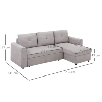 HOMCOM 3 Seater Sofa Bed, L Shaped Pull Out Sofa Bed with Storage, Convertible Click Clack Settee Sectional Sleeper Futon for Living Room, Office, Grey(m-16)