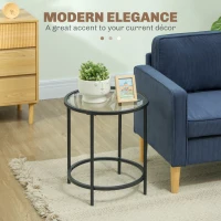 Stolik kawowy okrągły, szklany blatu, metalowa rama, czarny(m-4)