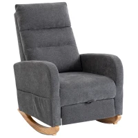 HOMCOM Upholstered Rocking Chair Retractable Footrest Rocker Chair High Back for Living Room Grey(m-1)
