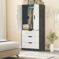 HOMCOM 2 Door Wardrobe, Modern Wardrobe with 3 Drawers and Hanging Rod for Bedroom, Black(m-7)