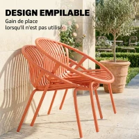 Outsunny Salon de Jardin Ensemble Bistro 3 Pièces Table Basse à Plateau Concave Acier et Polypropylène 80x70x75cm Rouge Brique(m-6)