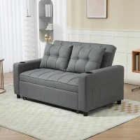 HOMCOM 2 Seater Sofa Bed Pull-Out Sofa Bed for Small Space - Charcoal Grey(m-12)