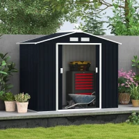 Outsunny 7 x 4ft Weatherproof Shed, Outdoor Bike Storage Shed with Ventilation Slots, Foundation Kit and Lockable Double Doors, Dark Grey(m-13)