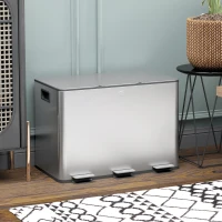 HOMCOM Balde de Lixo de Cozinha com 3 Compartimentos 3x10L com Pedais Tampas com Fechamento Suave e Cubo Amovível Prata(m-10)
