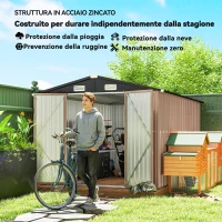 Outsunny Capanno in Metallo 305 x 245 cm, Robusto Capanno da Giardino con 4 Prese d'Aria e Porte Doppie con Serratura, Marrone(m-4)