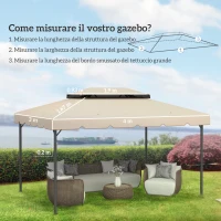 Outsunny Tetto per Gazebo 3x4 m a 2 Livelli con 8 Fori di Drenaggio in Poliestere Bianco Crema(m-3)