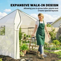 Outsunny Walk-in Greenhouse for Outdoors with Steel Frame, Large Plant House with Roll-up Door and PE Ground Cover, White(m-4)