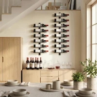 HOMCOM Wall Mounted Wine Rack, 8 Tier Metal Wine Display Rack, Storage Holder for Kitchen, Black(m-9)