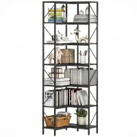 HOMCOM Libreria ad Angolo a 7 Ripiani, Scaffale Industriale, Effetto Legno Nero(m-10)