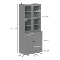 HOMCOM Bibliothèque vitrine, meuble de rangement à 6 niveaux avec 4 portes dont 2 en verre trempé, étagères réglables, gris(m-3)