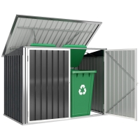 Outsunny Abrigo para Contentor de Lixo Duplo com Tampa Elevável e Portas Duplas 179,5x108x129,5 cm Cinzento Escuro