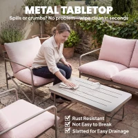 Outsunny Garten-Set für 4 Personen: Zweisitzer, Sessel, Tisch, Metall, Rosa(m-4)