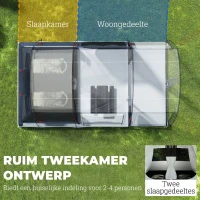 Outsunny Tunnelzelt 4 Personen Familienzelt mit Schlaf- und Wohnzimmer 6 Fenstern 3 Türen Bodenplane Stehhöhe 3000 mm Wassersäule(m-4)