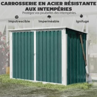 Outsunny Cache Poubelle Extérieur en Acier Galvanisé pour 2 Poubelles, Double Porte, Couvercle Pneumatique, 180x108x130cm, Vert(m-7)