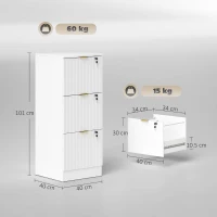 HOMCOM Filing Cabinet, Fluted Vertical File Cabinet with 3 Lockable Drawers and Hanging Rails, White(m-3)