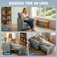 HOMCOM Divano Letto Pieghevole Convertibile con Schienale Regolabile e Cuscino, Grigio(m-6)
