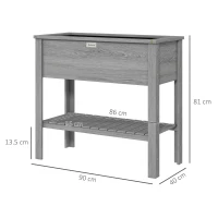 Outsunny Wooden Raised Garden Bed, Elevated Planter Box with Storage Shelf and Drainage Holes, Raised Planter with Legs, Grey(m-3)
