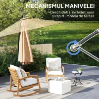 Outsunny Umbrelă de Soare cu Corzi Anti-Vânt, Orificii de Aerisire, Bază în Cruce și Manivelă, Φ290x243 cm, Gri(m-8)