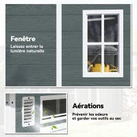 Outsunny Abri de Jardin en Résine Cabanon de Rangement Double Porte 3 Fenêtres et 2 Aérations Anti-UV avec Plancher 3,3 m² Gris(m-5)