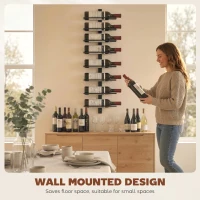 HOMCOM Wall Mounted Wine Rack, 8 Tier Metal Wine Display Rack, Storage Holder for Kitchen, Black(m-5)