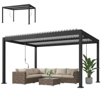 Outsunny Pergola Bioclimatique 4x3m en Aluminium à Toit Louvred Ajustable, Protection Soleil, pour Jardin Extérieur, Blanc(m-1)
