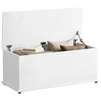 HOMCOM Truhe Aufbewahrungsbox Sitztruhe mit Stauraum Sicherheitsscharniere Holzkiste mit klappbarem Deckel für Wohnzimmer, Schlafzimmer, Spanplatte Weiß 100 x 40 x 40cm(m-11)